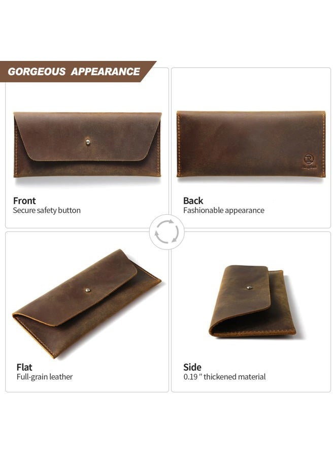 RINGSUN Genuine Leather Cash Envelope, Reusable Budget Wallet, Retro Clutch for Men & Women, Brown, Retro - Image 4